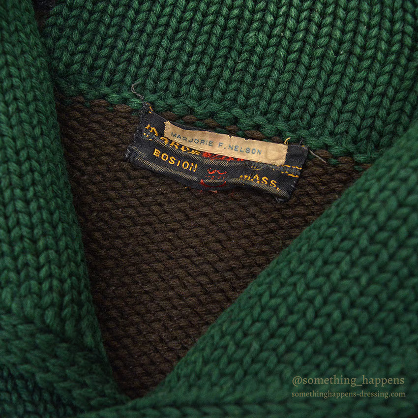 1930's Oakes Bros TWO-TONE SHAWL COLLAR SWEATER...