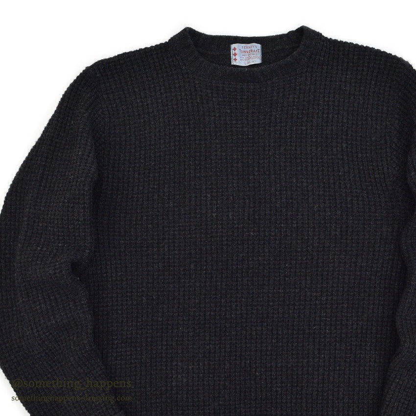 1960's TOWNCRAFT PENNEY'S WAFFLE WEAVE SWEATER BLACK ... L