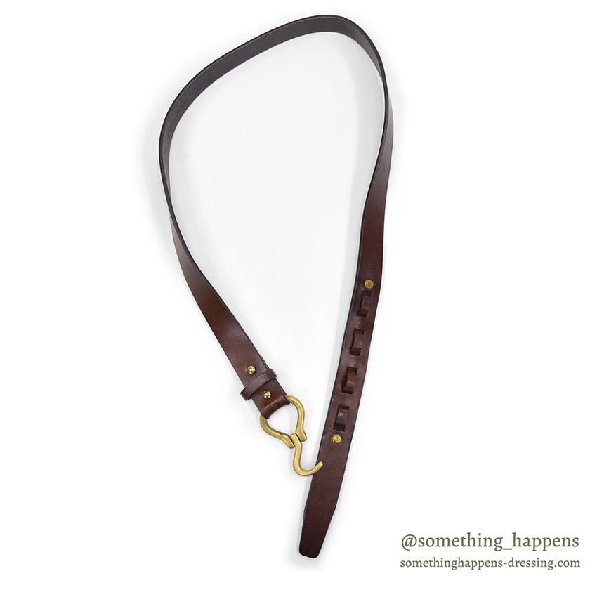 1980's~ ORVIS BRASS HOOK LEATHER BELT / BROWN...