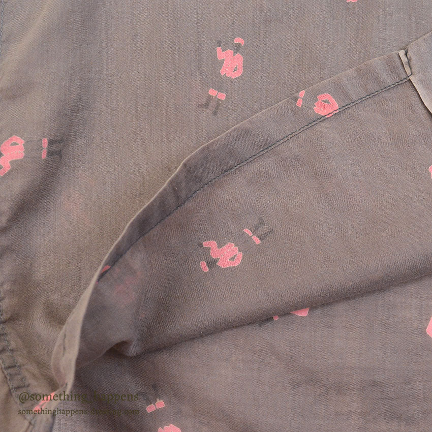 1950's GRAY/PINK JOCKEY PRINT S/S SHIRT ... M