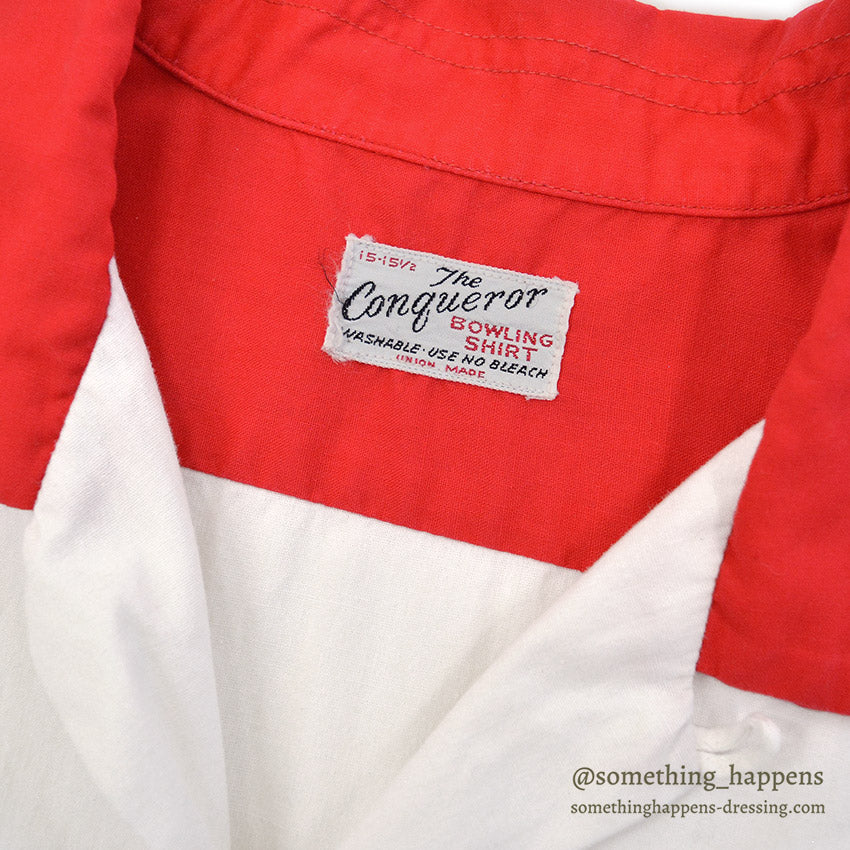 1960's THE CONQUEROR CHAIN ​​STITCH TWO-TONE BOWLING SHIRT...M