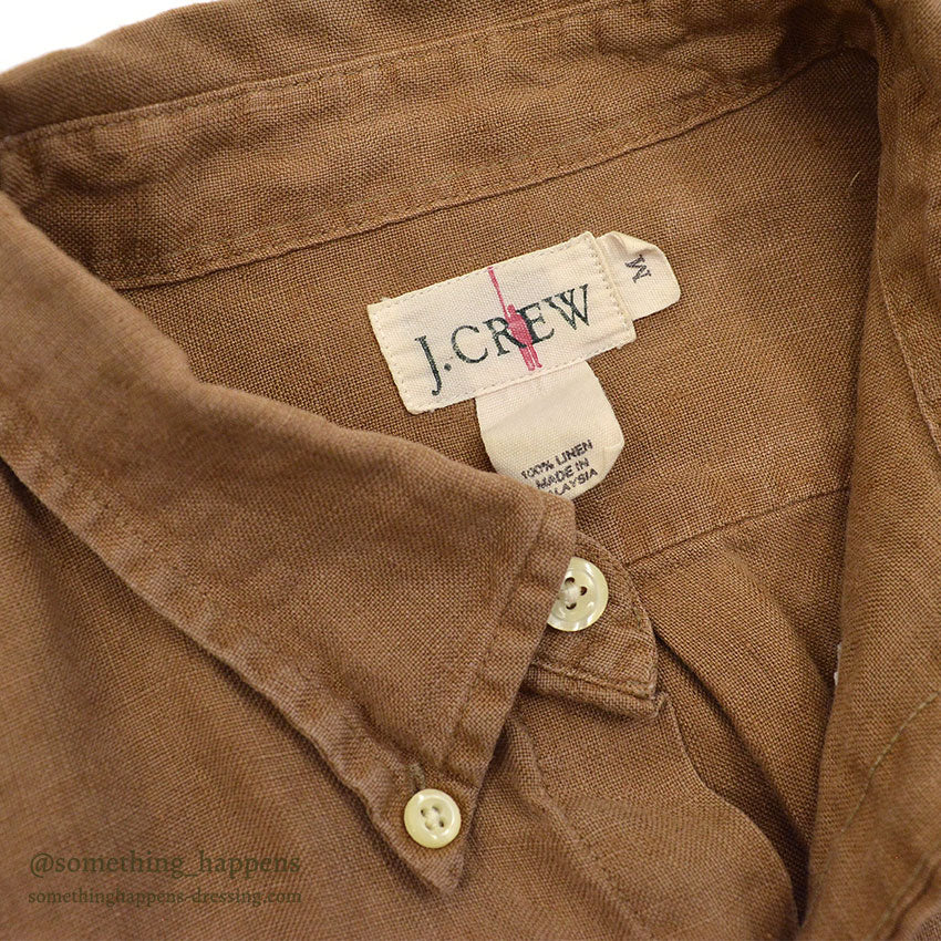 1990's J.CREW BROWN LINEN B/D SHIRT ... M