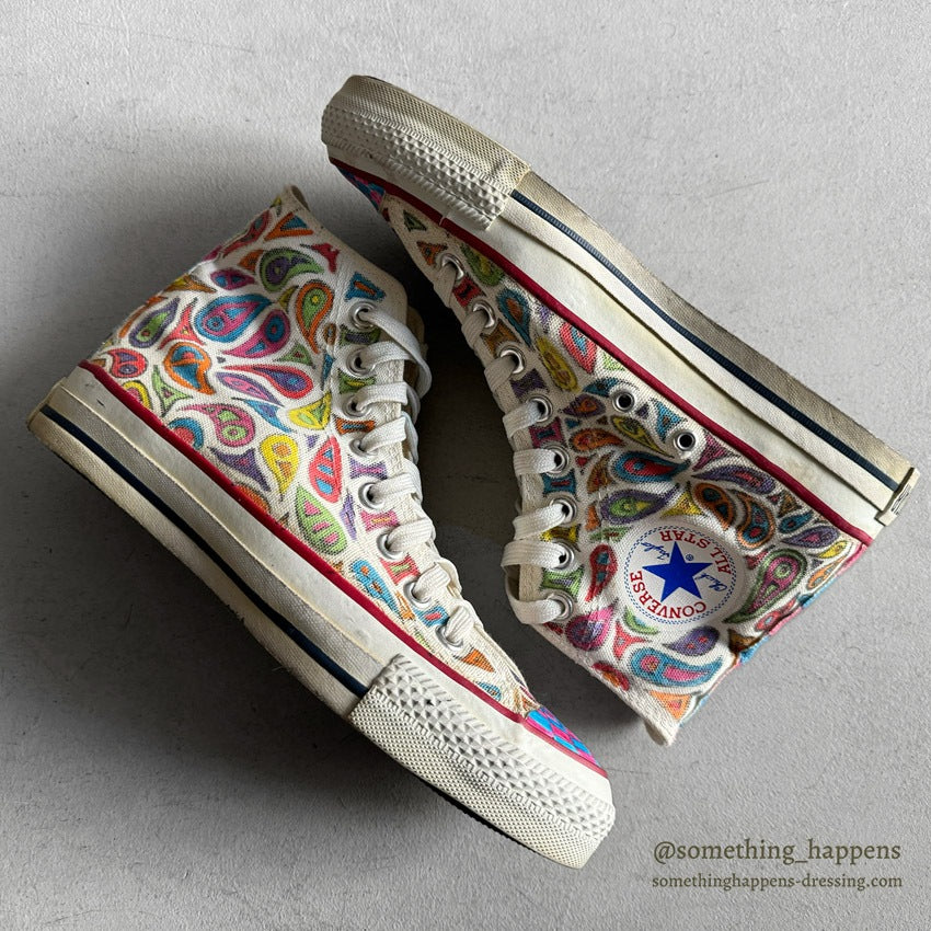 1980's CONVERSE ALL STAR HI / PSYCHEDELIC PAISLEY HAND PAINT ... 61/2