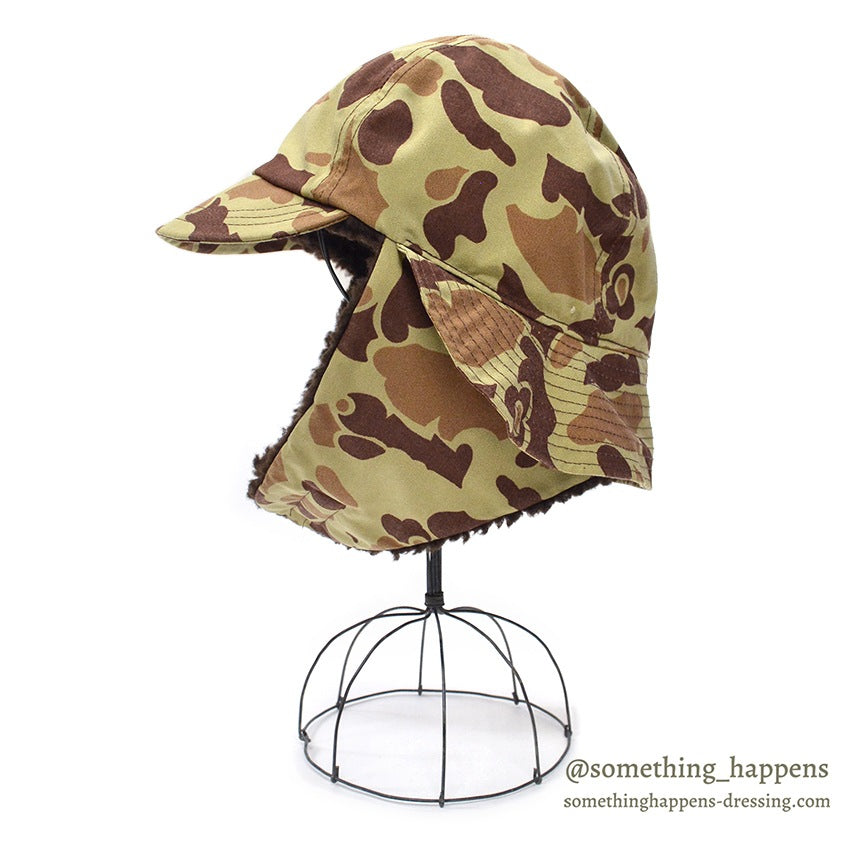 1980's ORVIS DUCK HUNTER CAMO GORE-TEX CAP WITH EAR FLAPS ... L/XL