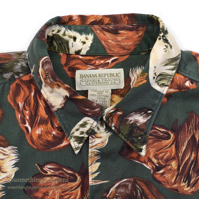 1980's BANANA REPUBLIC SAFARI & TRAVEL DOG ​​PRINT SHIRT 2 ... M