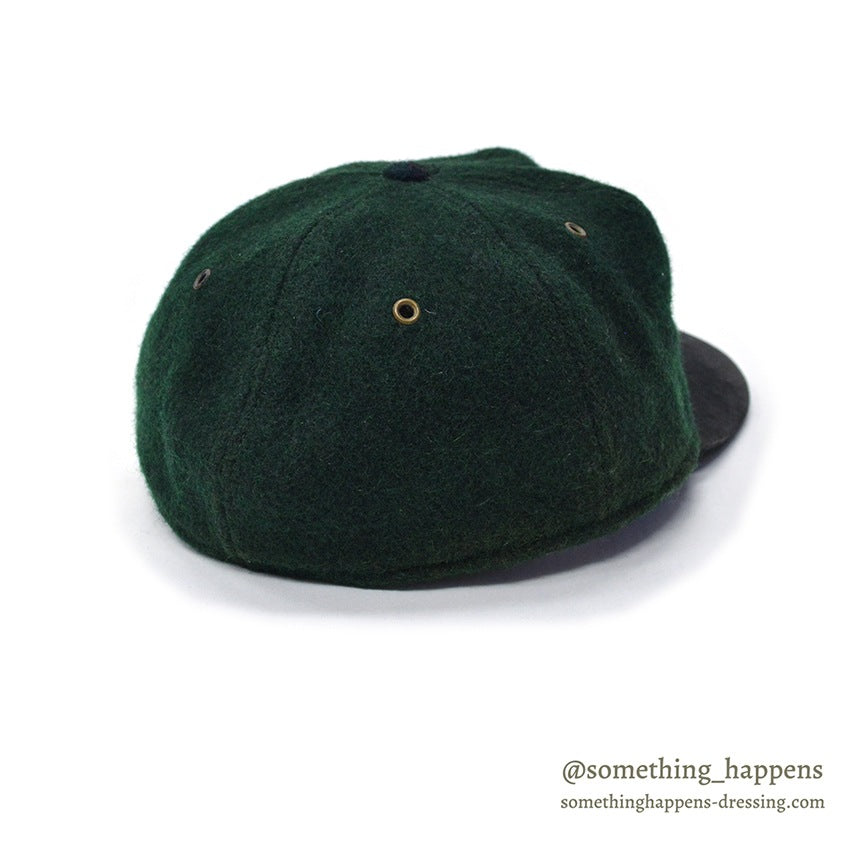 1990's LAKE OF THE ISLES GREEN WOOL / SUEDE LEATHER CAP... L