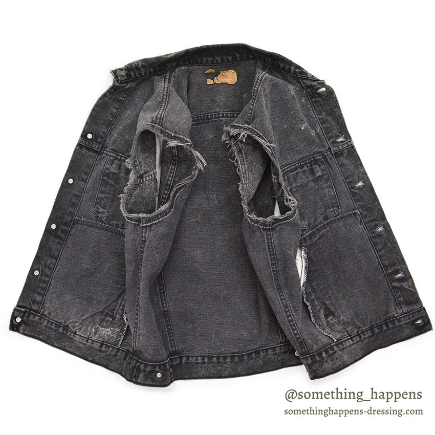 1980's Levi's 70507-0253 ACID WASH BLACK DENIM VEST / CHOPPED ... M