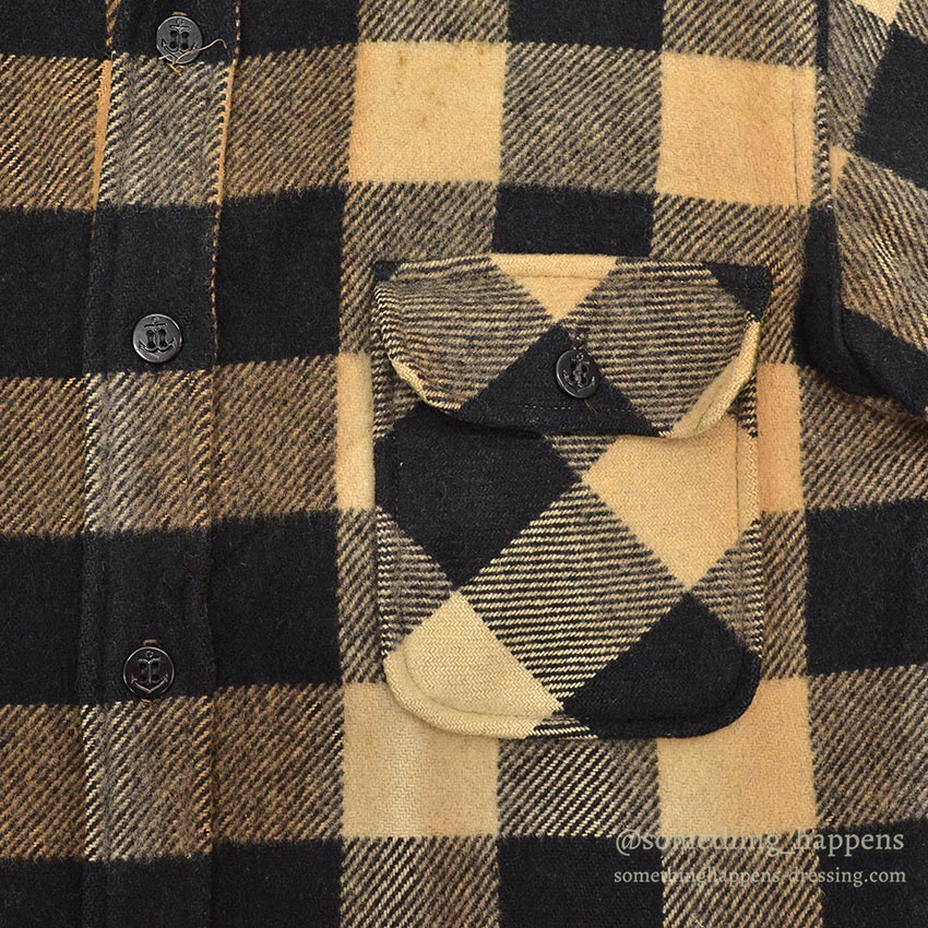 1960's FOX KNAPP PLAID WOOL CPO SHIRT / SUN FADED ... M