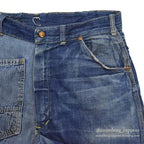 1960's MONEY BAK DENIM PAINTER PANTS SUN FADED / HAND SEWN REPAIRS ... W34/L29