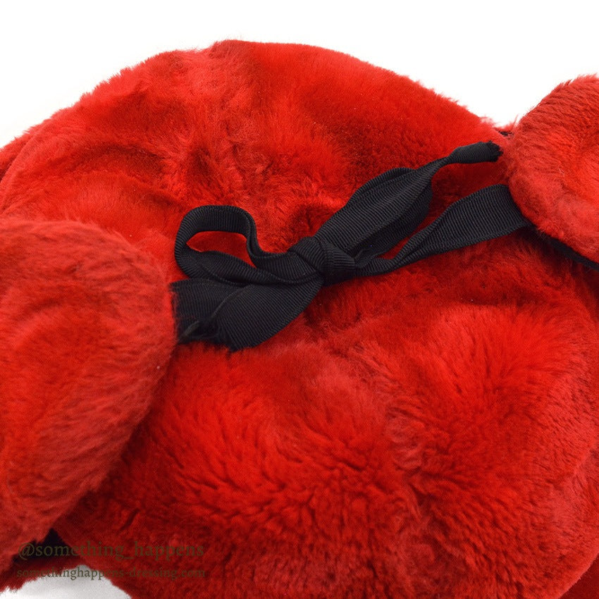 1960's~ RED FAUX FUR TRAPPER HAT...XL