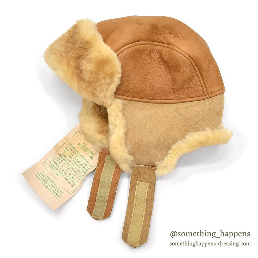 1980's~ DEADSTOCK BICK MOOSE LEATHER SHEARLING TRAPPER HAT...L