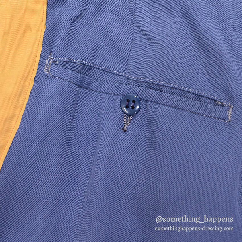 1960's RAYON YELLOW LINE BLUE SLACKS... W32