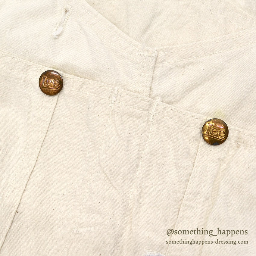 1950's Lee DOUBLE-KNEE OVERALL OFF WHITE / WITH APRON ... W42/L31