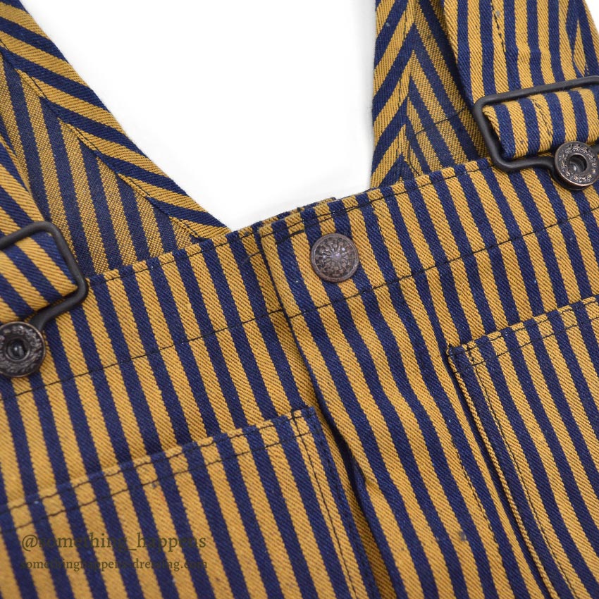 1940's DEADSTOCK PAYDAY WW2 BROWN EXPRESS STRIPED OVERALL / HIGH BACK ... W36/L30