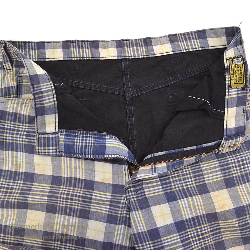1960's INDIA MADRAS 5 POCKETS COTTON PANTS / TAPERED LEG ... W35/L29