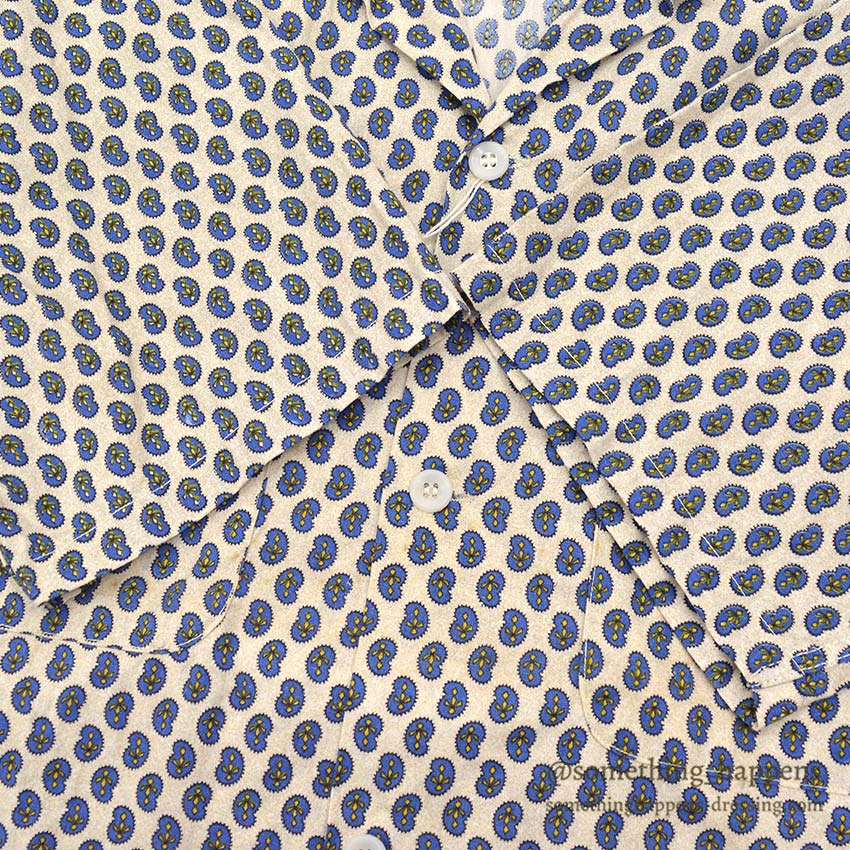 1960's KEY WEST PAISLEY-LIKE PATTERN SHIRT / BLUE ... M