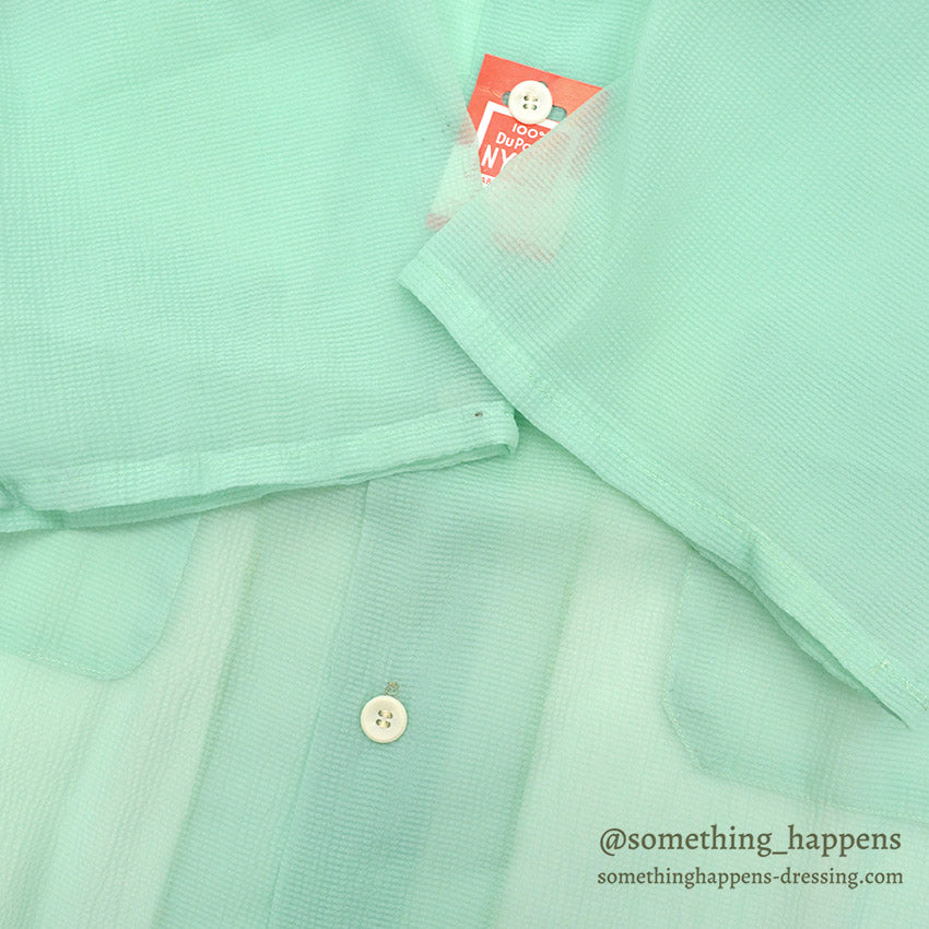 1950's~ DEADSTOCK DU PONT NYLON SEERSUCKER S/S SHIRT / MINT GREEN ... M