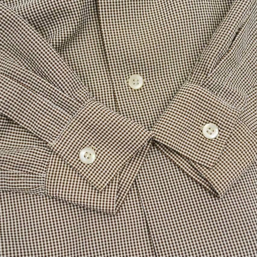 50's SUN FASHIONS sportswear シアサッカー ギンガムチェックシャツ 茶... M