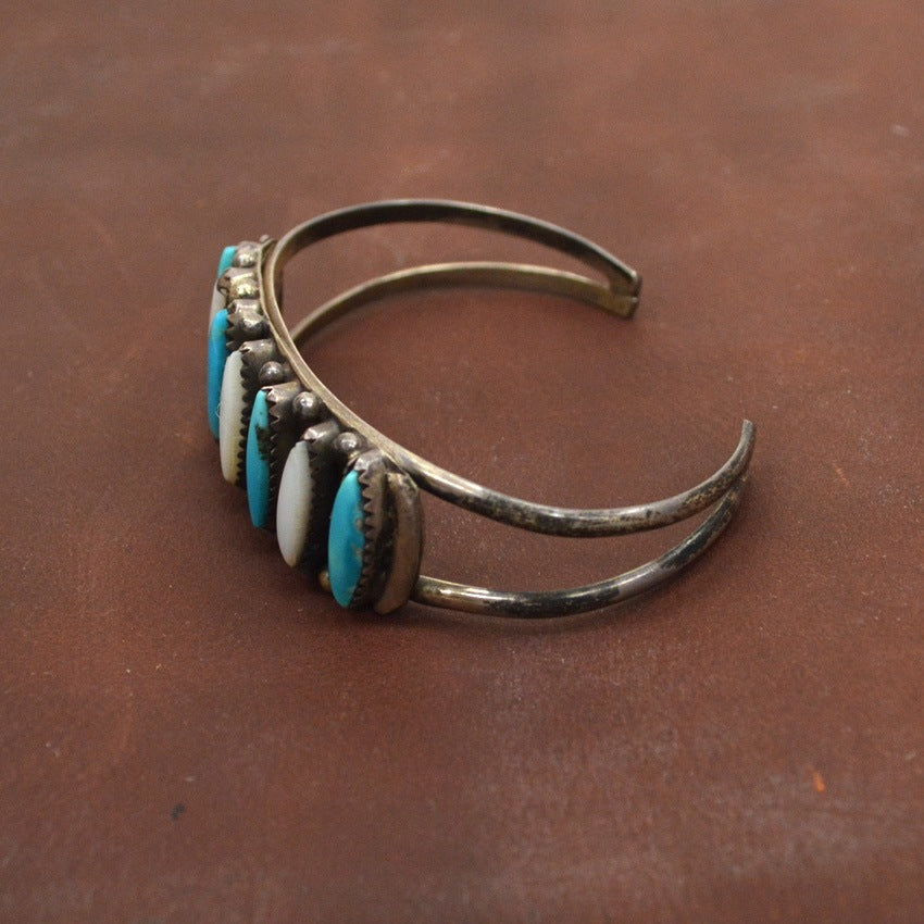 OLD ZUNI Needle Point Turquoise & shell Silver Bangle ...