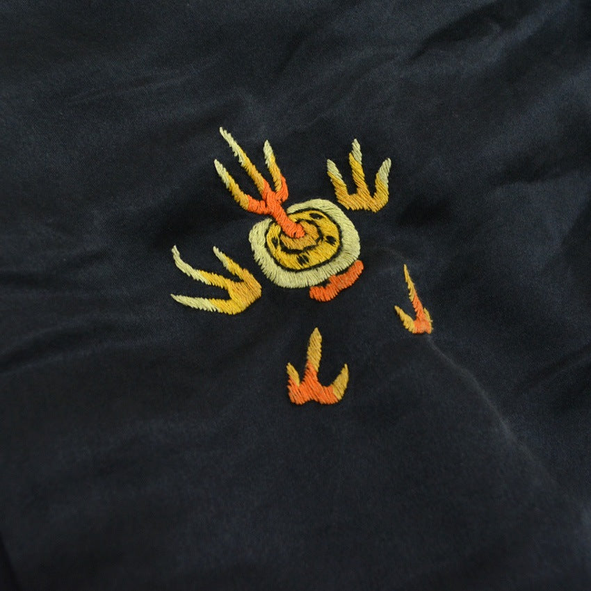 ~70's China Gown embroidery silk black...