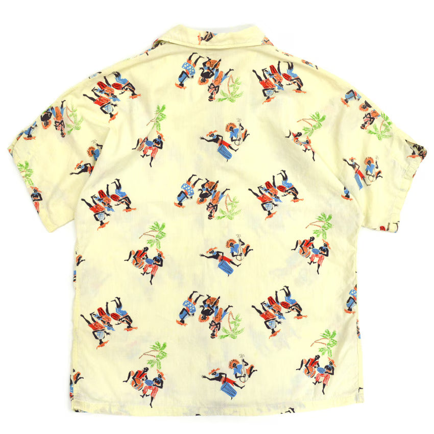 60's Sportswear Black Print Italian Collar Aloha Shirt...