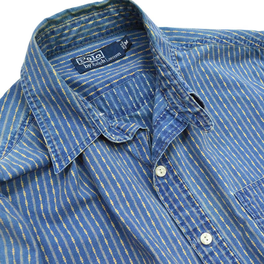 Polo by Ralph Lauren 'Indigo Calico' Chin Strap Gusseted Shirt... M