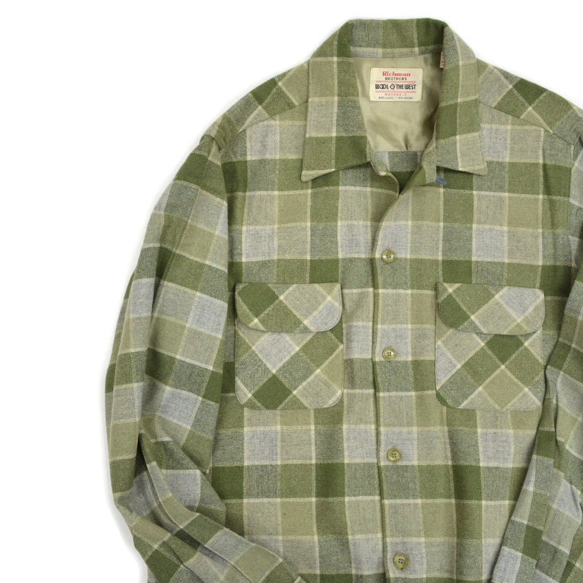 50's Richman BROTHERS Green×Gray wool check shirts... M