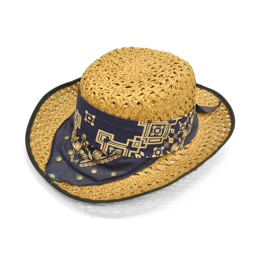 ~70's ATLAS 'Bandana with Studs' Straw Hat...