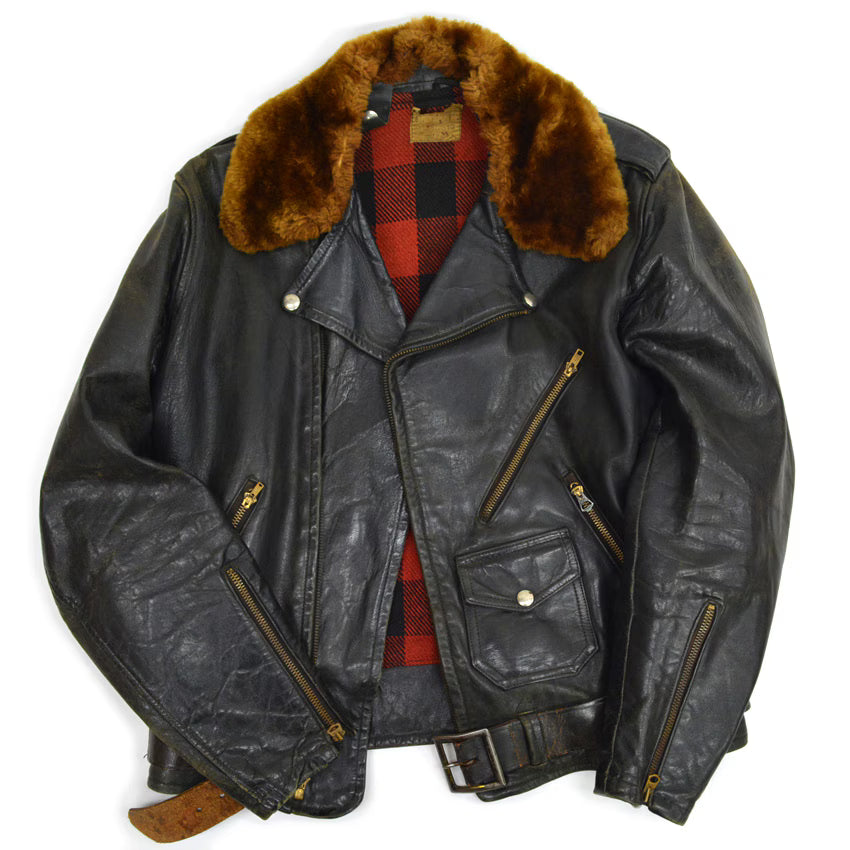 50's Genuine Horsehide FRONT QUARTERS Horsehide Double Riders Jacket... 40