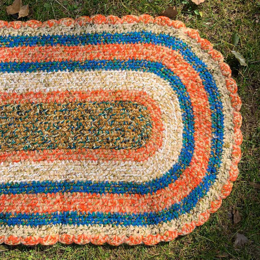 Old American Round Braided Rug, Handmade... Long, 159cm x 54cm