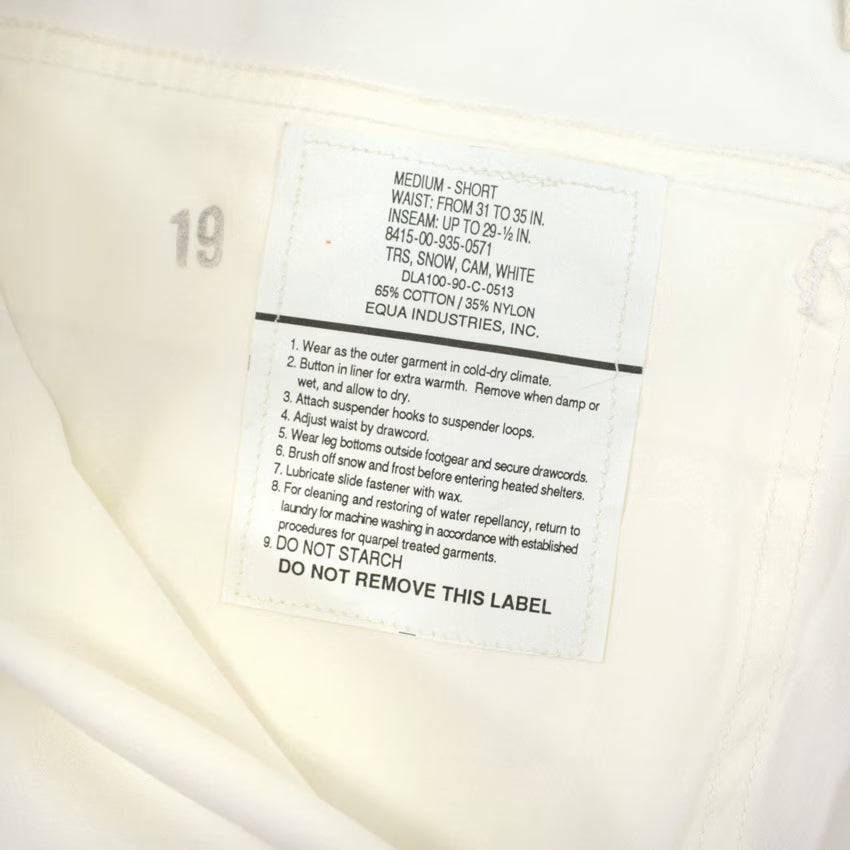 90's Deadstock USARMY TRS, SNOW, CAM, WHITE PANTS ... MEDIUM-SHORT