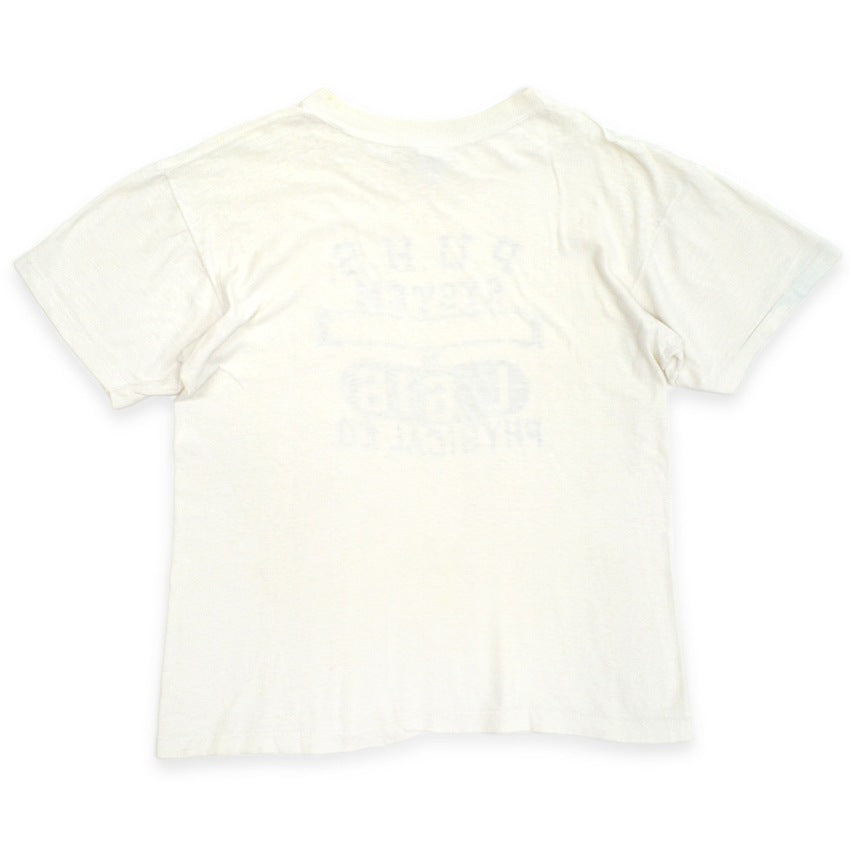 70's Champion Bar Tag Black x White Discharge Print T-Shirt with some distressing... L