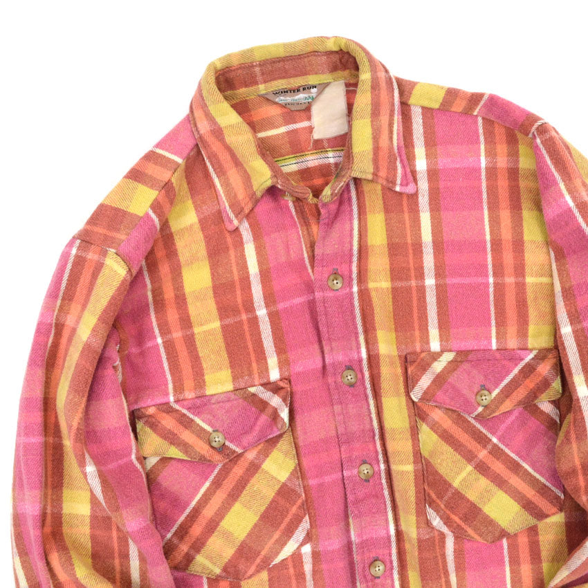 ~80's WINTER RUN PINK PLAID HEAVY FLANNEL SHIRT...