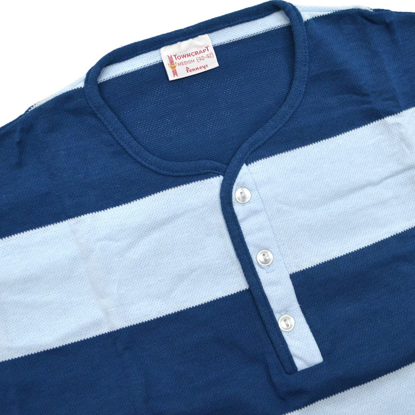 ~60's Deadstock TOWNCRAFT Penneys Border HENLEY NECK T-SHIRT...M