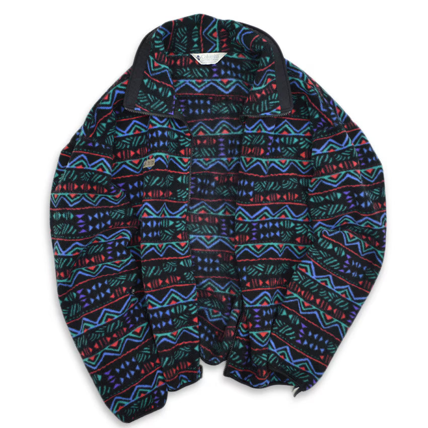 90's Columbia Native Pattern Fleece Jacket, Made in USA... L