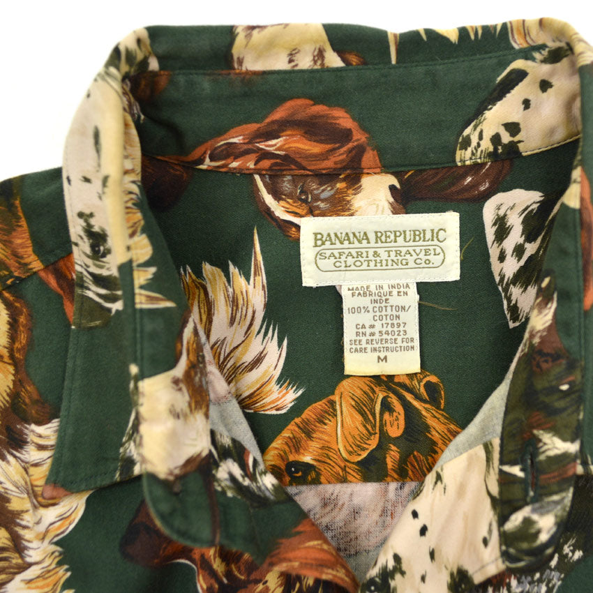 1980's BANANA REPUBLIC SAFARI & TRAVEL DOG PRINT SHIRT ... M