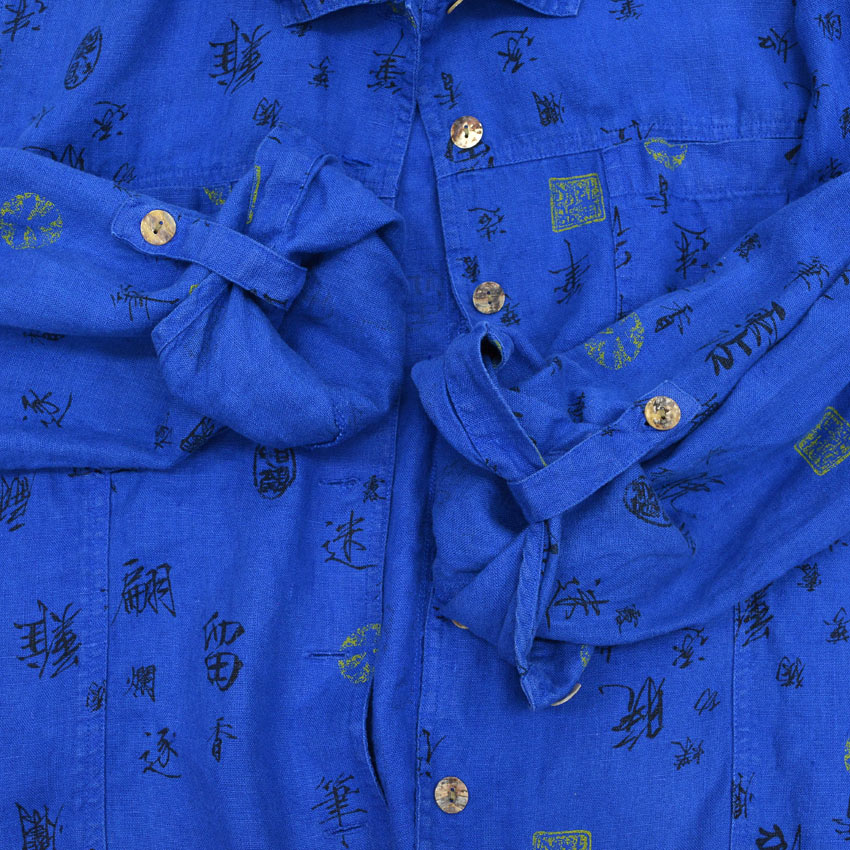 1990's CHICO'S DESIGN Kanji PRINT LINEN SHIRT...