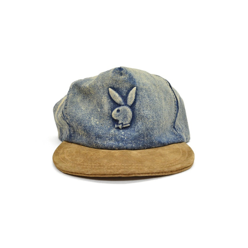 1980's PLAYBOY CHEMICAL WASH DENIM & LEATHER CAP ... FITS ALL