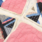OLD PATCHWORK CALICO PINWHEEL / STRING PIECING QUILT... 148cm×188cm