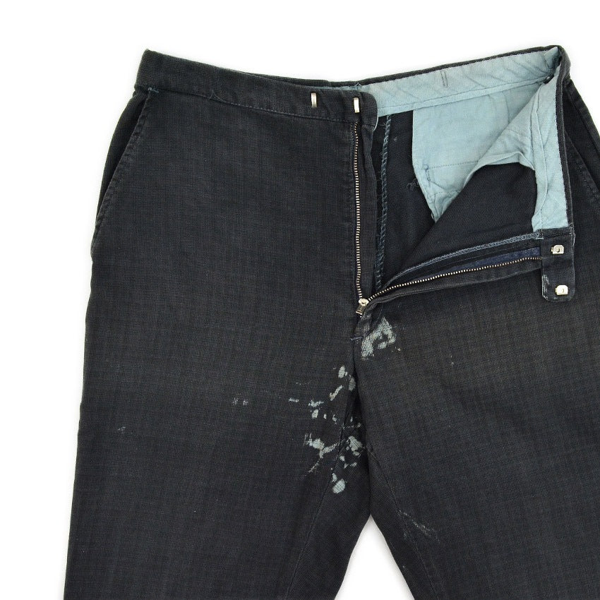 1960's PLAID HIDDEN IN BLACK PIQUE TAPERED PANTS 1... W30 L30