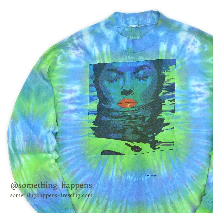 ~1990's WOMAN FACE IN WATER ART TIE DYE L/S T-SHIRT ... Fits like XL