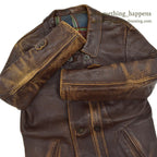OLD FRANCE DOUBLE BREASTED BROWN LEATHER COAT MADE BY GVF...