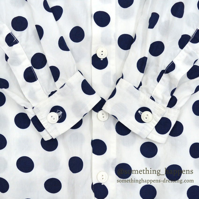 1990's~ ESPRIT SPORTS NAVY DOTS RAYON SHIRT...M