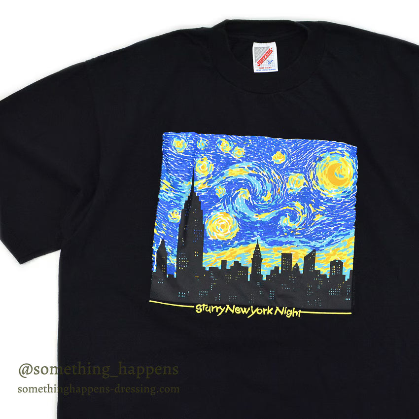 1990's JERZEES STARRY NEW YORK NIGHT ゴッホ パロディ ART T-SHIRT ... L