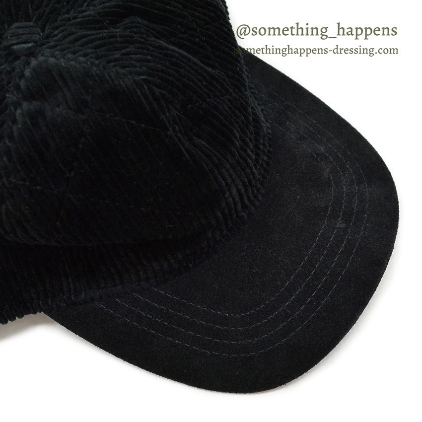 1990's EDDIE BAUER QUILTED CORDUROY & SUEDE JET BLACK CAP...
