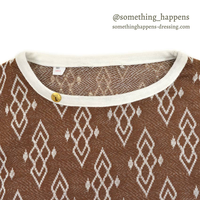 1960's〜 DEADSTOCK ELY&WALKER LEISURE KNITS JACQUARD T-SHIRT BROWN ... L