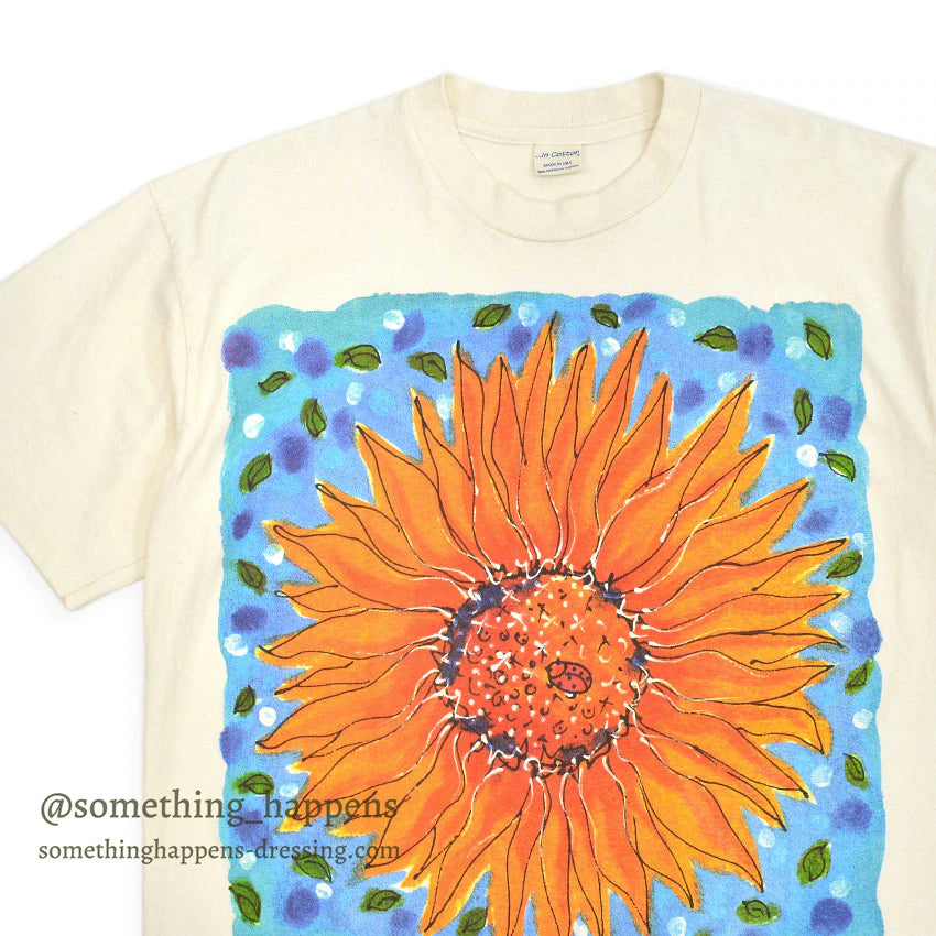1990's ...IN COTTON SUNFLOWER ART BIG PRINT T-SHIRT ... L/XL