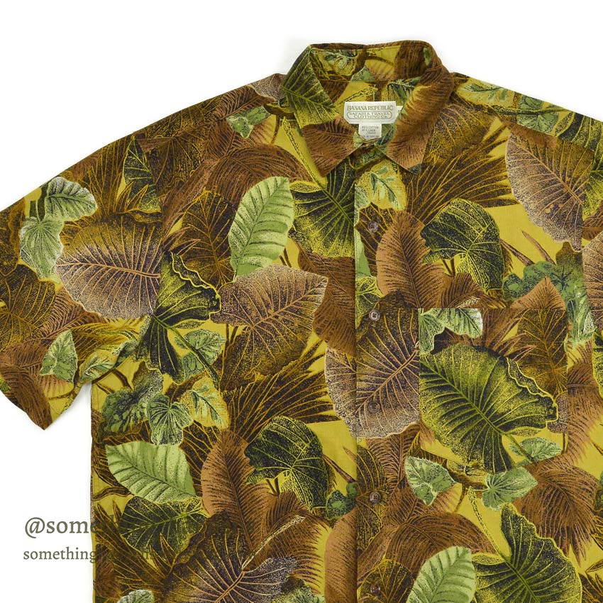 1980's BANANA REPUBLIC SAFARI & TRAVEL LEAF PRINT S/S SHIRT ... S