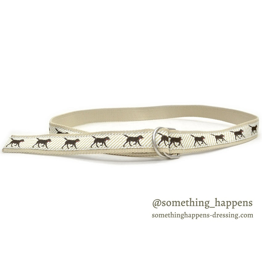 1990's~ LLBEAN DOG PRINT D-RING BELT...L/XL