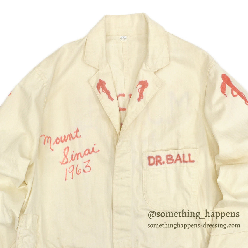1960's MOUNT SINAI 1963 HAND PAINT ARMY MD DR. COAT ... 44R